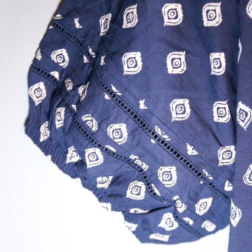 Lane Bryant 26/28 Navy Boho Print Peasant Top Puff Sleeve Plus Size - Picture 8 of 14
